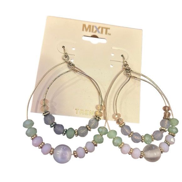 Mixit Jewelry - Mixit Purple and Green Beaded Hoop Earrings